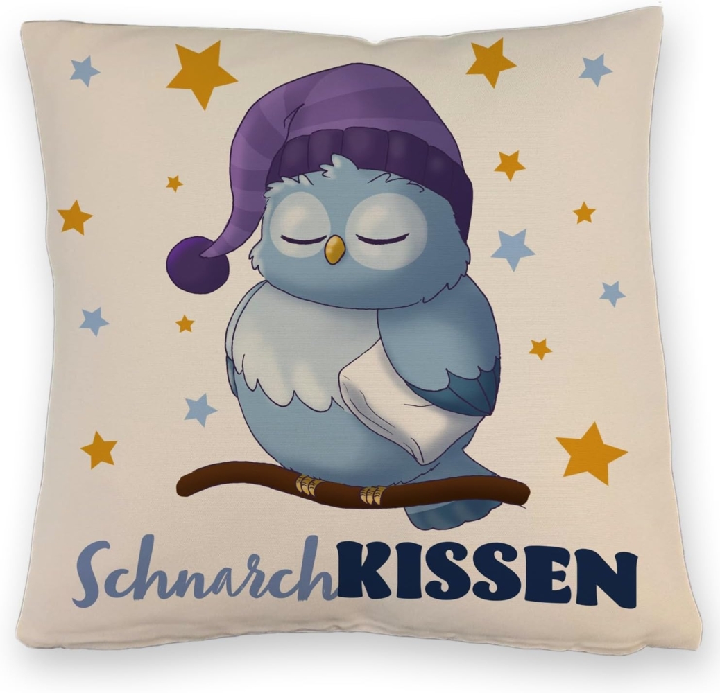 speecheese Dekokissen Schlafende Eule Kissen mit Leinenoptik Spruch SchnarchKissen Bild 1