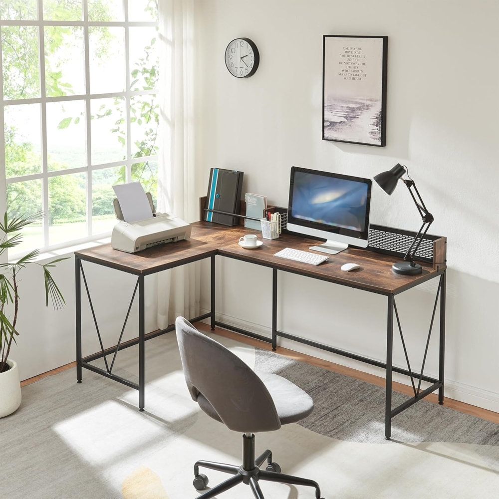 Schreibtisch Frelvepirg mit Rückwand L-förmig 165x110x75 cm Walnussoptik [en. casa] Bild 1