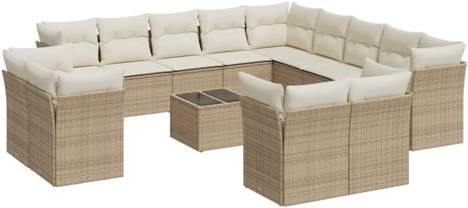 vidaXL 14-tlg. Garten-Sofagarnitur mit Kissen Beige Poly Rattan 3250397 Bild 1