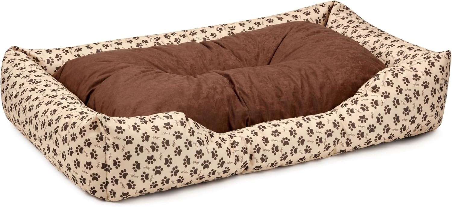 BedDog Hundebett MIMI, Hundesofa aus Cordura, Microfaser-Velours, waschbares Hundebett vier-eckig mit Rand, Hundekissen (XXXL) ca. 150x110x28cm, CHOCOLATE-DOG (beige/braun) Bild 1