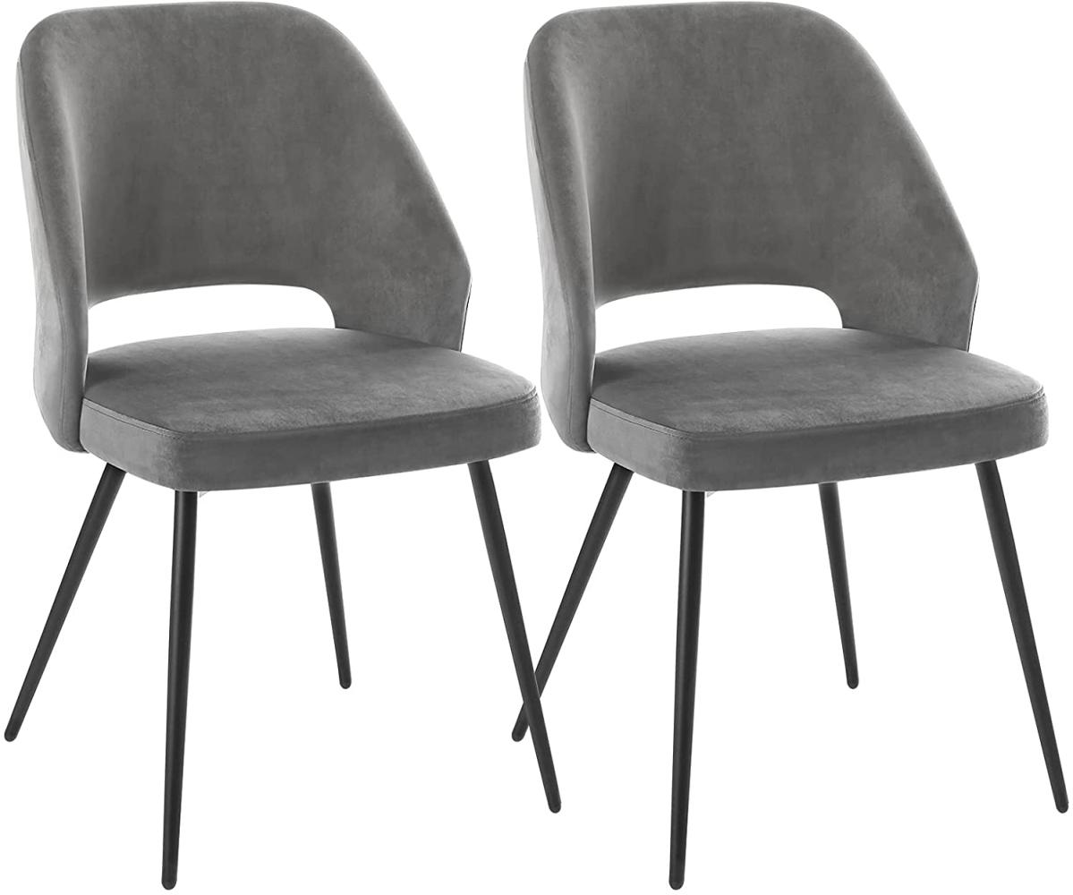 Esszimmerstühle 2er Set, Retro Sessel, Küchenstühle mit Samtbezug, Polsterstühle mit Metallbeinen, Loungesessel, Grau Bild 1