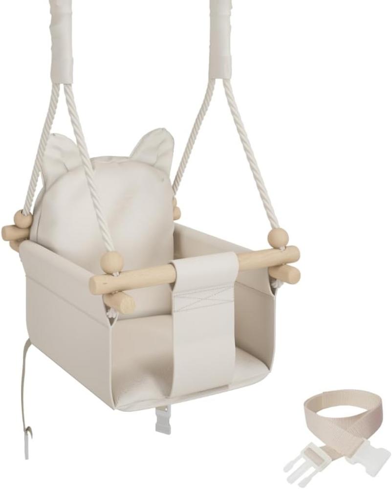 MAMOI Babyschaukel Kinderschaukel Holz + SICHERHEITSGURT, Schaukel für Kinder Garten Indoor Outdoor | CE | 100% ECO | Made in EU Bild 1