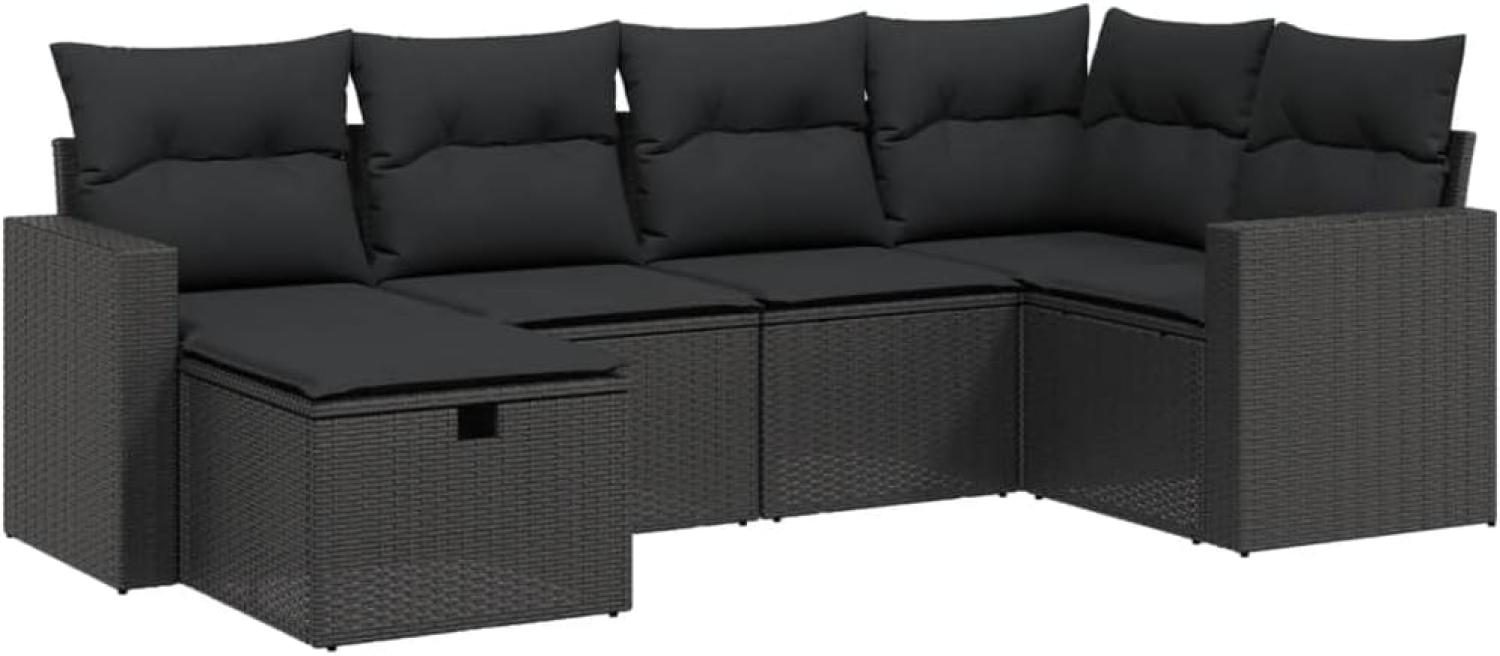 vidaXL 6-tlg. Garten-Sofagarnitur mit Kissen Schwarz Poly Rattan 3263481 Bild 1