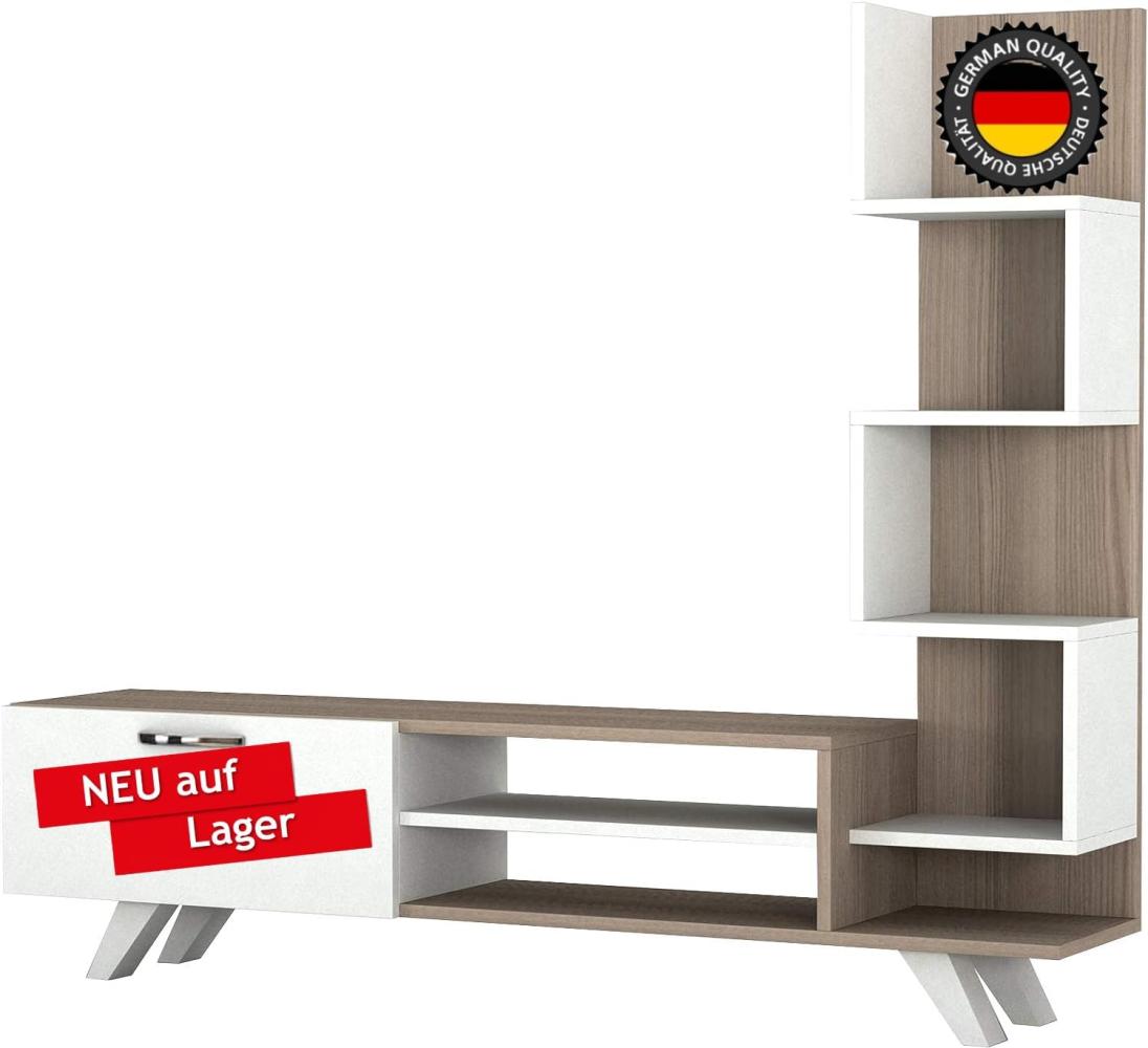 Alphamoebel 1773 TV Board Lowboard Fernsehtisch Fernsehschrank Sideboard, Fernseh Schrank Tisch für Wohnzimmer, Weiß Cordoba, 149,5 x 22 x 131,6 cm Bild 1