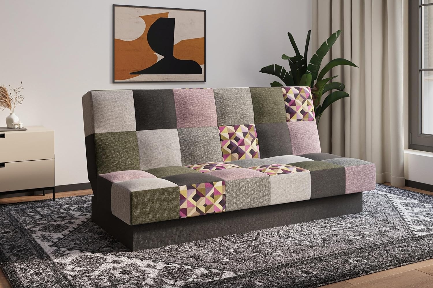 MOEBLO Schlafsofa Cyprus patchwork, Sofa Kippsofa Klappsofa Clic-Clack Couch für Wohnzimmer Federkern Sofagarnitur Polstersofa - 192 x 85 x 92 cm -, mit Bettkasten und Schlaffunktion Bild 1