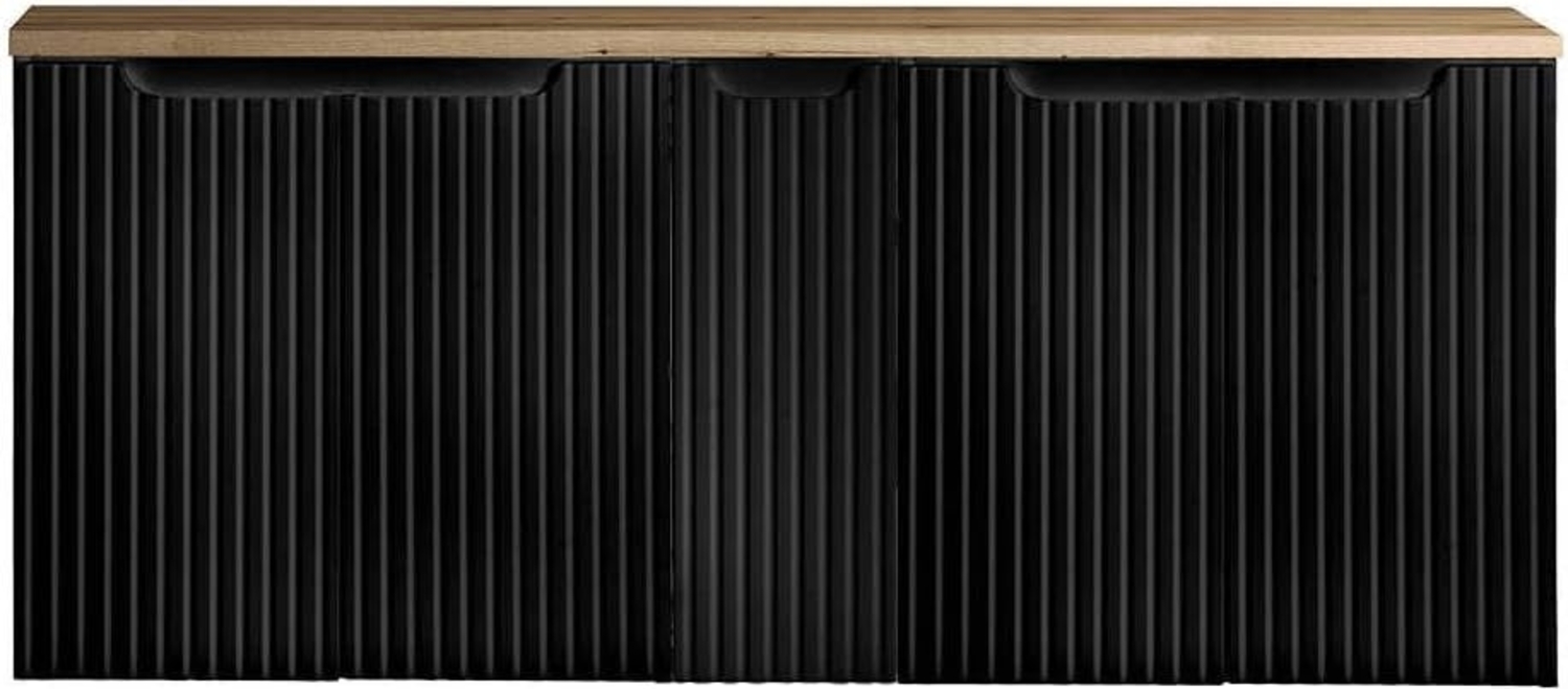 Waschbeckenunterschrank Skelbolu mit 5 Türen 140 x 60 x 40 cm Schwarz/Eichenoptik [en. casa] Bild 1