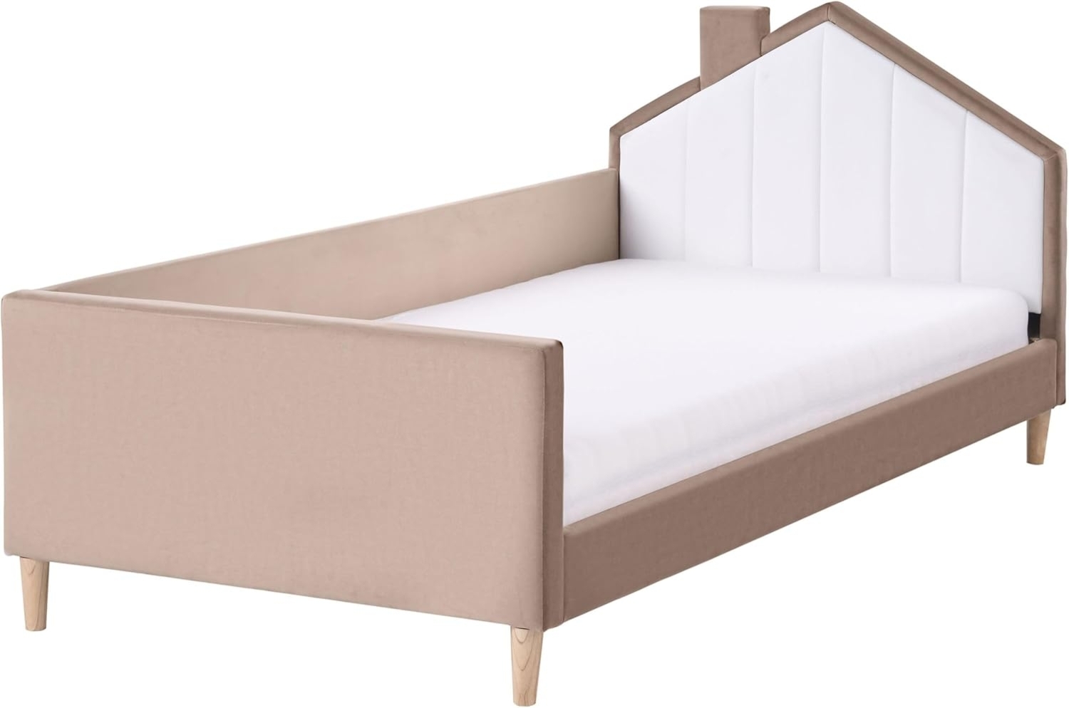 Kinderbett Haus Samtstoff KERVAN 90 x 200 cm Hellbraun Bild 1