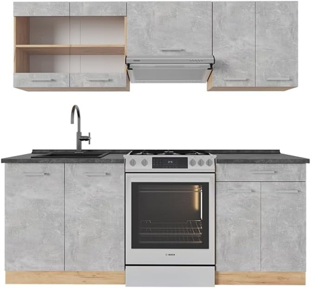 Küchenzeile R-Line Beton/Goldkraft Eiche 200 cm , AP Anthrazit Vicco Bild 1