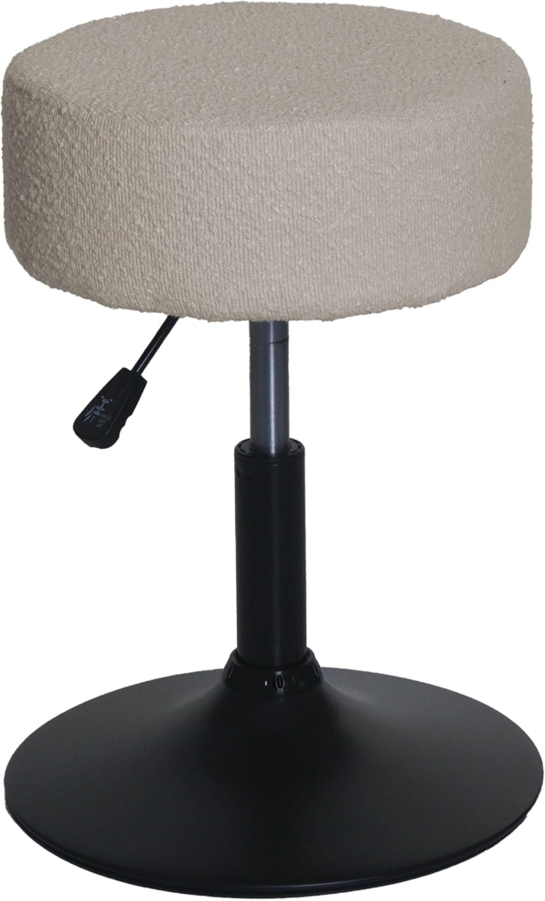 Hocker HWC-C22, Sitzhocker Schminkhocker, höhenverstellbar drehbar Ø 37cm Stoff Bouclé (450g/m²) FSC® ~ beige Bild 1