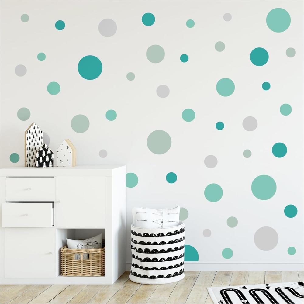 yabaduu Kreise Set 120 Stück Punkte Wandtattoo Kinderzimmer Schlafzimmer Babyzimmer Aufkleber Folie Deko Selbstklebend für Junge Mädchen Pastell Y068 (Y068-7 Mint Türkis Grau) Bild 1