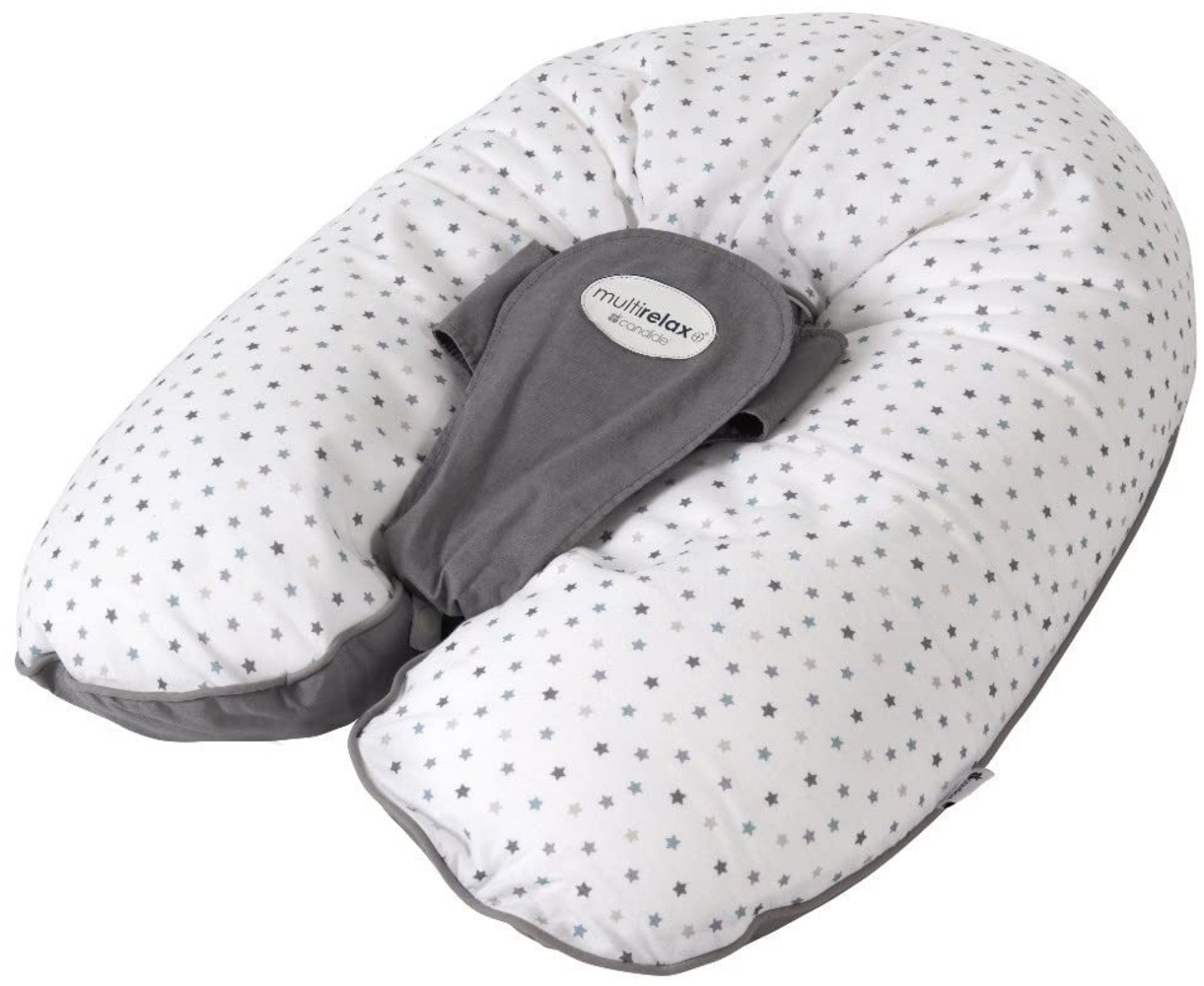 CANDIDE- Schwangerschaftskissen, Stillkissen, multifunktional, 3-in-1, Multirelax, Patentiert, Babywippe, 3-9 kg, abnehmbarer Bezug, 69 x 44 x 14 cm (Grau/Sterne) Bild 1