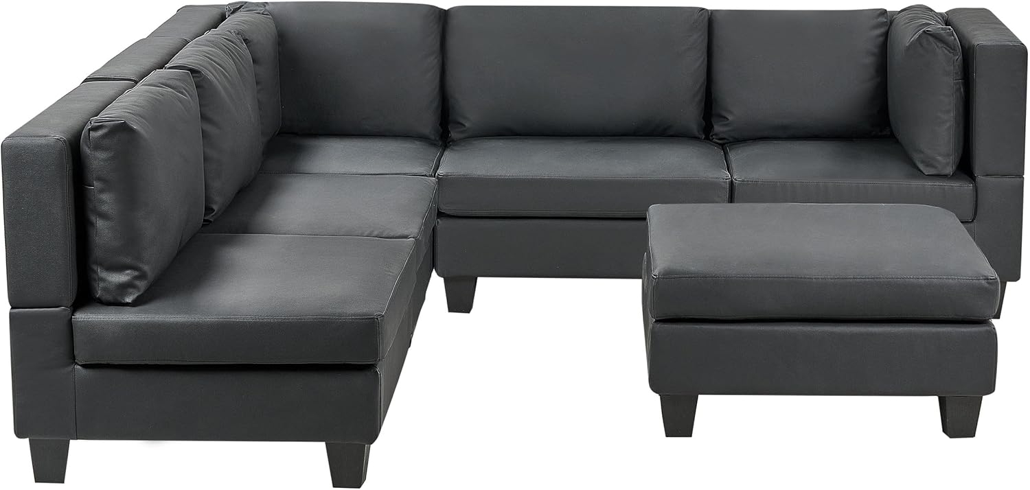 Beliani 'Unstad' Sofa, Schwarz, Kunstleder, 72 x 228 x 228 cm, mit Ottomane, Rechts Bild 1