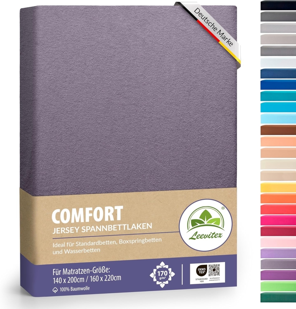 leevitex® Spannbettlaken Premium 170g/m², Gummizug: rundum, schwer und dick, 100% Jersey-Baumwolle, auch Boxspringbett geeignet Bild 1