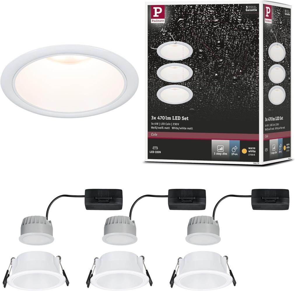 Paulmann 94870 LED Cole Coin Basisset 3er-Set 2700K weiss 3-Step-Dim IP44 Bild 1