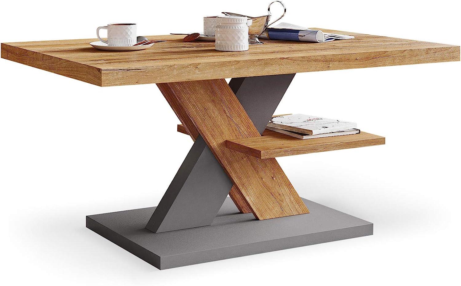 Couchtisch mit Struktur und Retro & Grau, Wohnzimmer Sofatisch Kaffeetisch, Modern Möbel Wohnzimmer, Sofa Tisch, Coffee Table for Living Room, Moderner Wohnzimmertisch Bild 1
