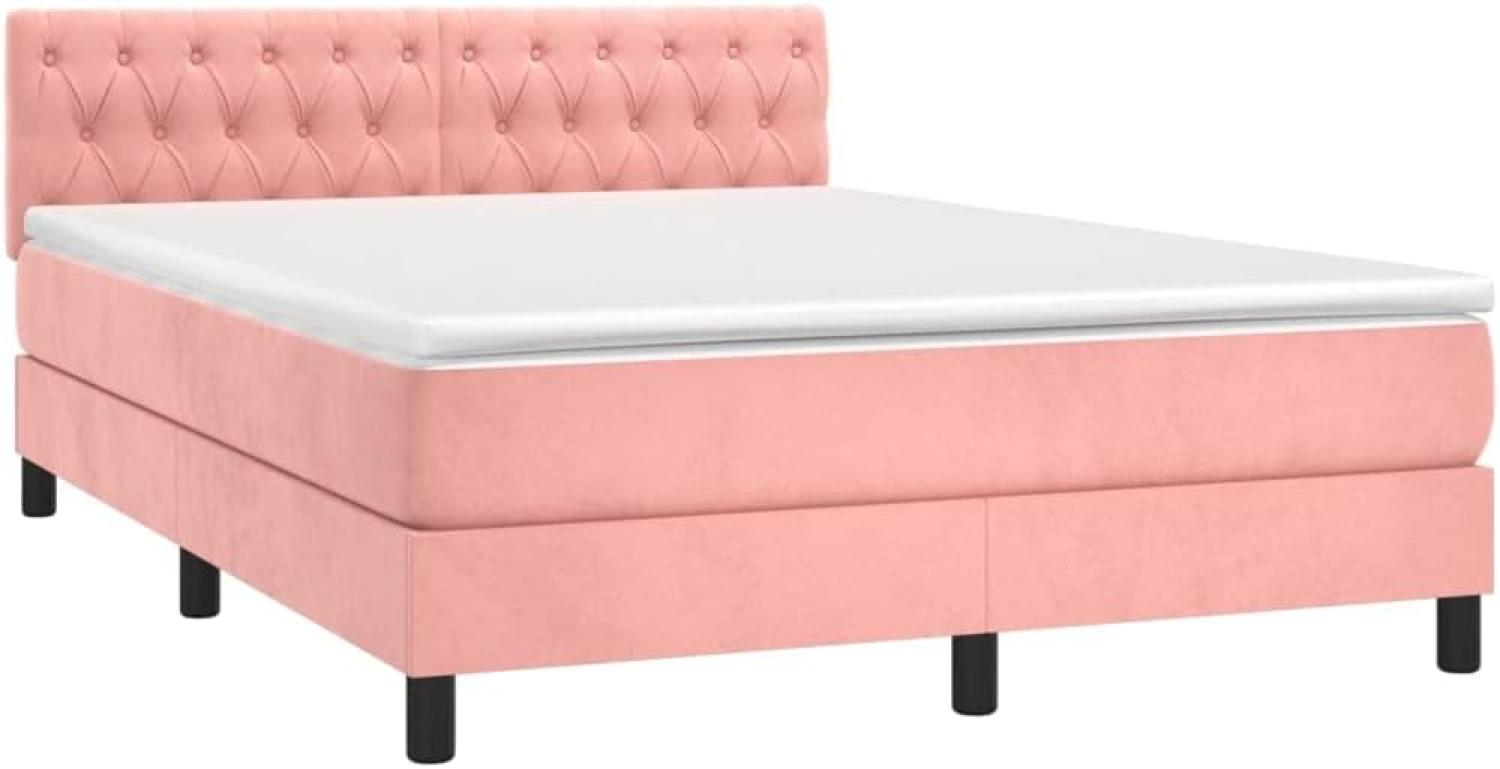 vidaXL Boxspringbett mit Matratze Rosa 140x190 cm Samt 3141484 Bild 1