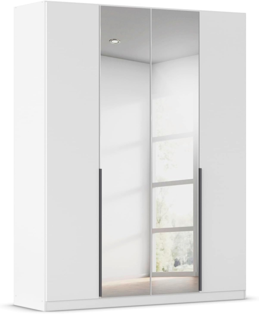 Rauch Möbel Alabama, Kleiderschrank, Garderobenschrank, 4-türig, Spiegel, Zubehör Basic, 2 Kleiderstangen, 2 Einlegeböden, Farbe Weiß, Griff Grau metallic, 181 x 210 x 54 cm Bild 1
