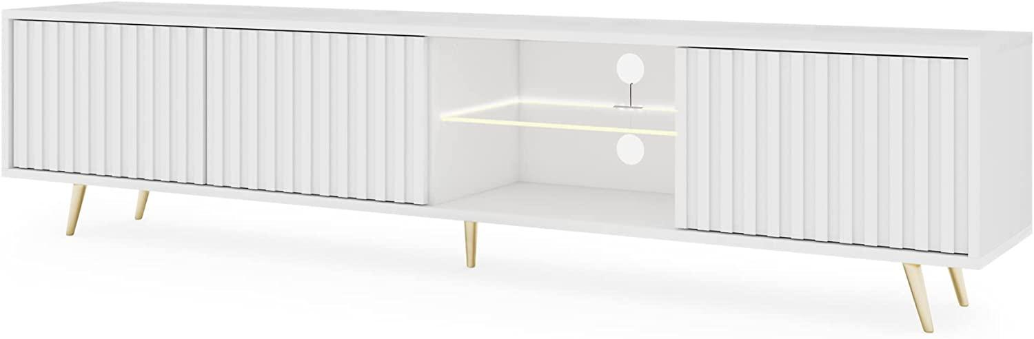 Selsey Bello-TV Lowboard weiß LED-Beleuchtung Lamellenfront goldene Füße, 175cm x 43,5 cm x 31,3 cm Bild 1