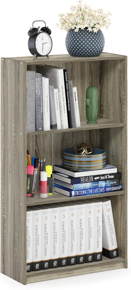 Furinno Basic Bücherregal mit 3 Fächern, Aufbewahrungsregal, holz, Sonoma Eiche, 23. 49x55. 25x100. 33 cm Bild 1