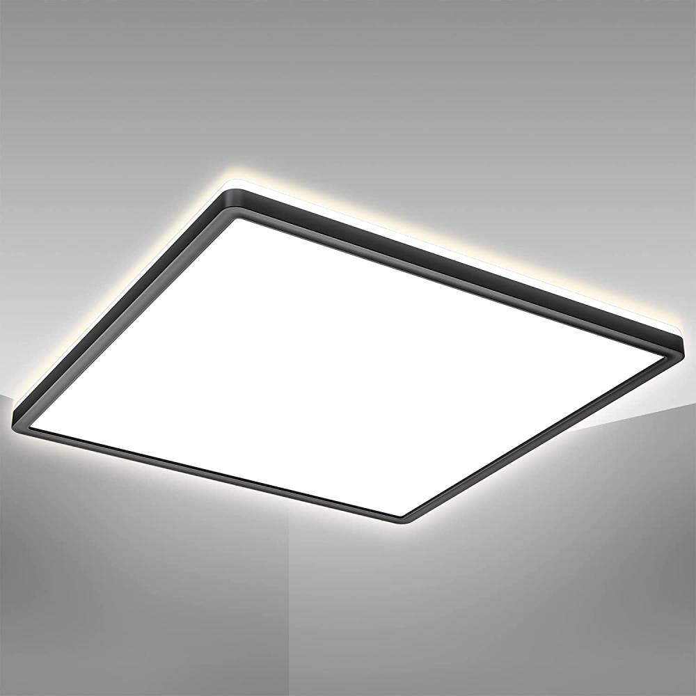 B.K.Licht Deckenleuchte schwarz LED Panel eckig 42x42 cm Ultra-Flach BKL1332, LED fest integriert, 4000K - Neutralweißes Licht, Deckenlampe Wohnzimmer Küche 22W 3000lm mit Backlight Bild 1