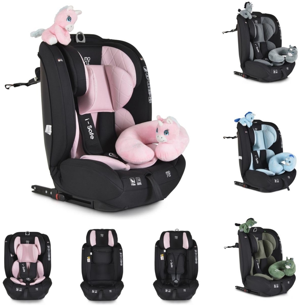 Moni Kindersitz i-Size i-Safe (76-150cm) Isofix, Top Tether, 13-fach verstellbar rosa Bild 1