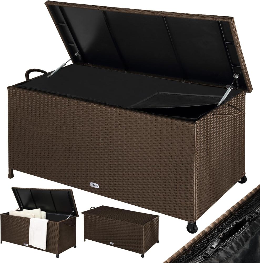 Casaria Deuba Auflagenbox Poly Rattan wasserdicht rollbar 2 Gasdruckfedern Kissen Garten Box Truhe braun Bild 1