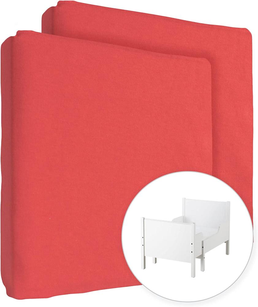 2X Jersey 100% Baumwolle Spannbettlaken für 130x80 cm Ausziehbare Kleinkind Baby Kinderbett Bett Matratze (Rot) Bild 1