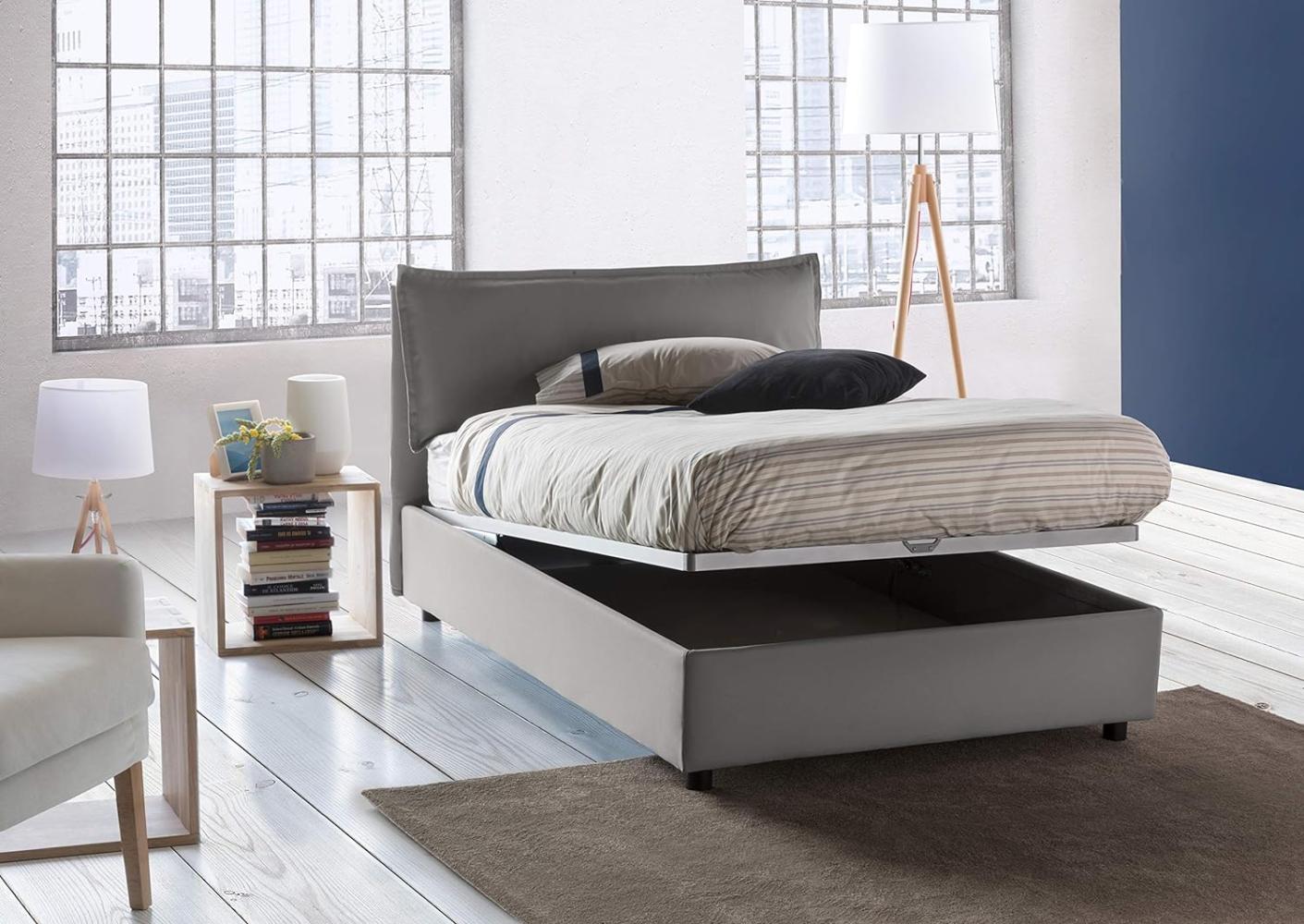 Talamo Italia Bett Veronica eineinhalb mit Container, Made in Italy, Kopfteil und Bezug aus Stoff, Frontöffnung, passend für Matratze 120x190 cm, Grau Bild 1