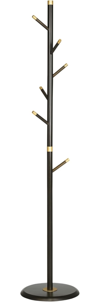 HOMCOM Garderobenständer Standgarderobe mit 6 Kleiderhaken und goldfarbenen Spitzen, (Kleiderständer, 1 St, Kleidungsständer), Metall, Walnuss, 36 x 36 x 180 cm Bild 1