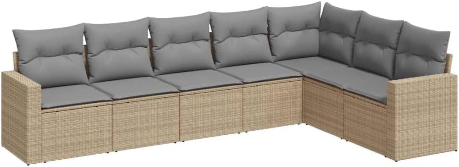 vidaXL 7-tlg. Garten-Sofagarnitur mit Kissen Beige Poly Rattan 3251386 Bild 1