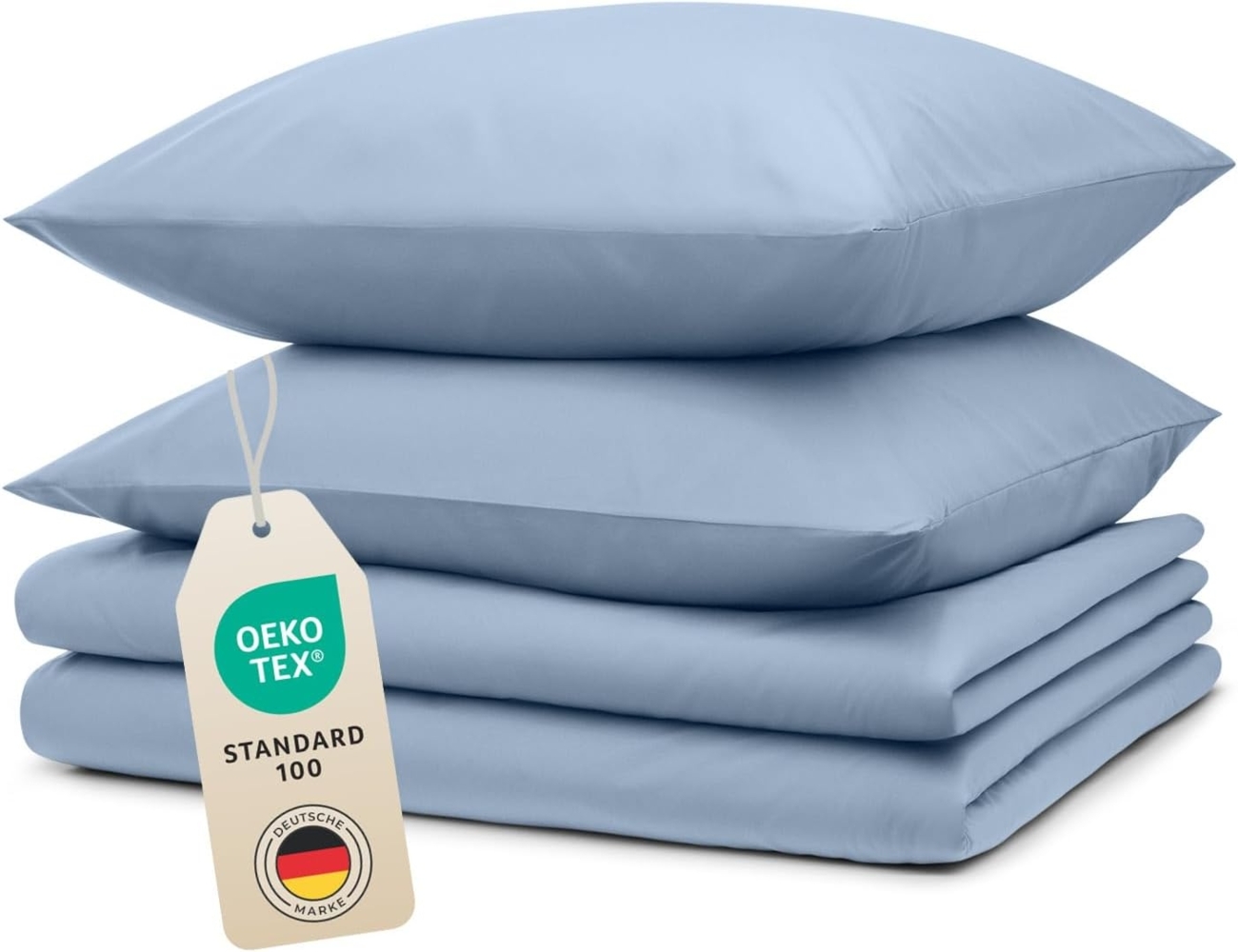 Blumtal Bettwäsche 135x200 4teilig - aus Atmungsaktivem Mikrofaser - 2X Bettbezug 135x200 cm + 2X Kissenbezüge 40x80 cm - Superweiches Bettwäsche-Set, Oeko-Tex Zertifiziert - Hellblau Bild 1
