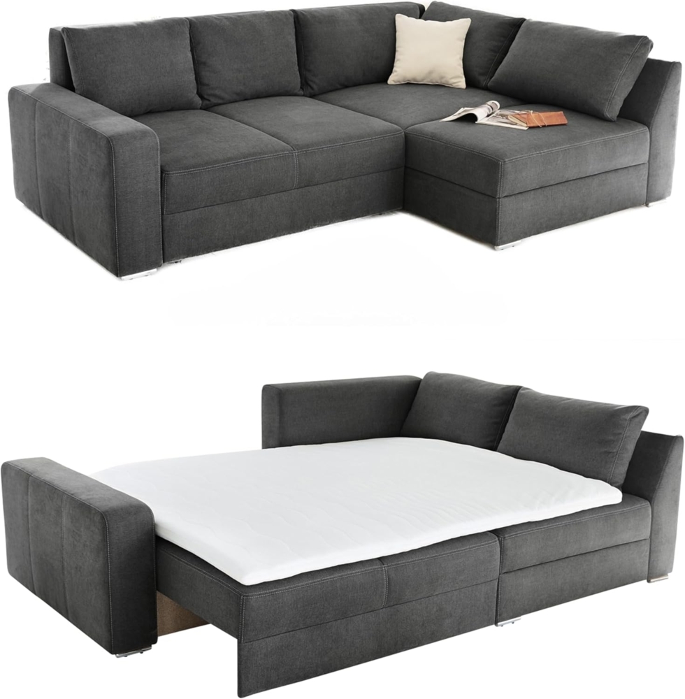 luma-home Ecksofa 15107, Dauerschläfer 260x181 cm mit 2 Bettkästen, Ottomane links oder rechts montierbar, Federkern, Boxspring, Topper, Mikrofaser Anthrazit Grau Bild 1