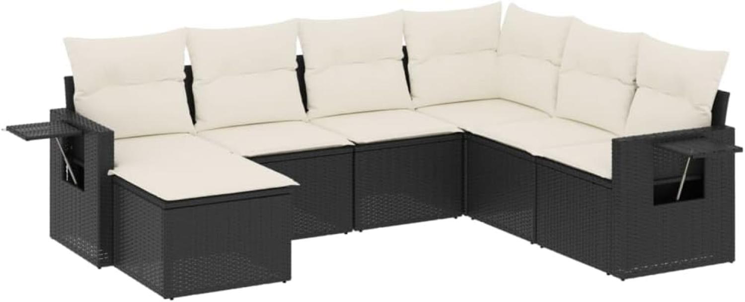 vidaXL 7-tlg. Garten-Sofagarnitur mit Kissen Schwarz Poly Rattan 3252833 Bild 1