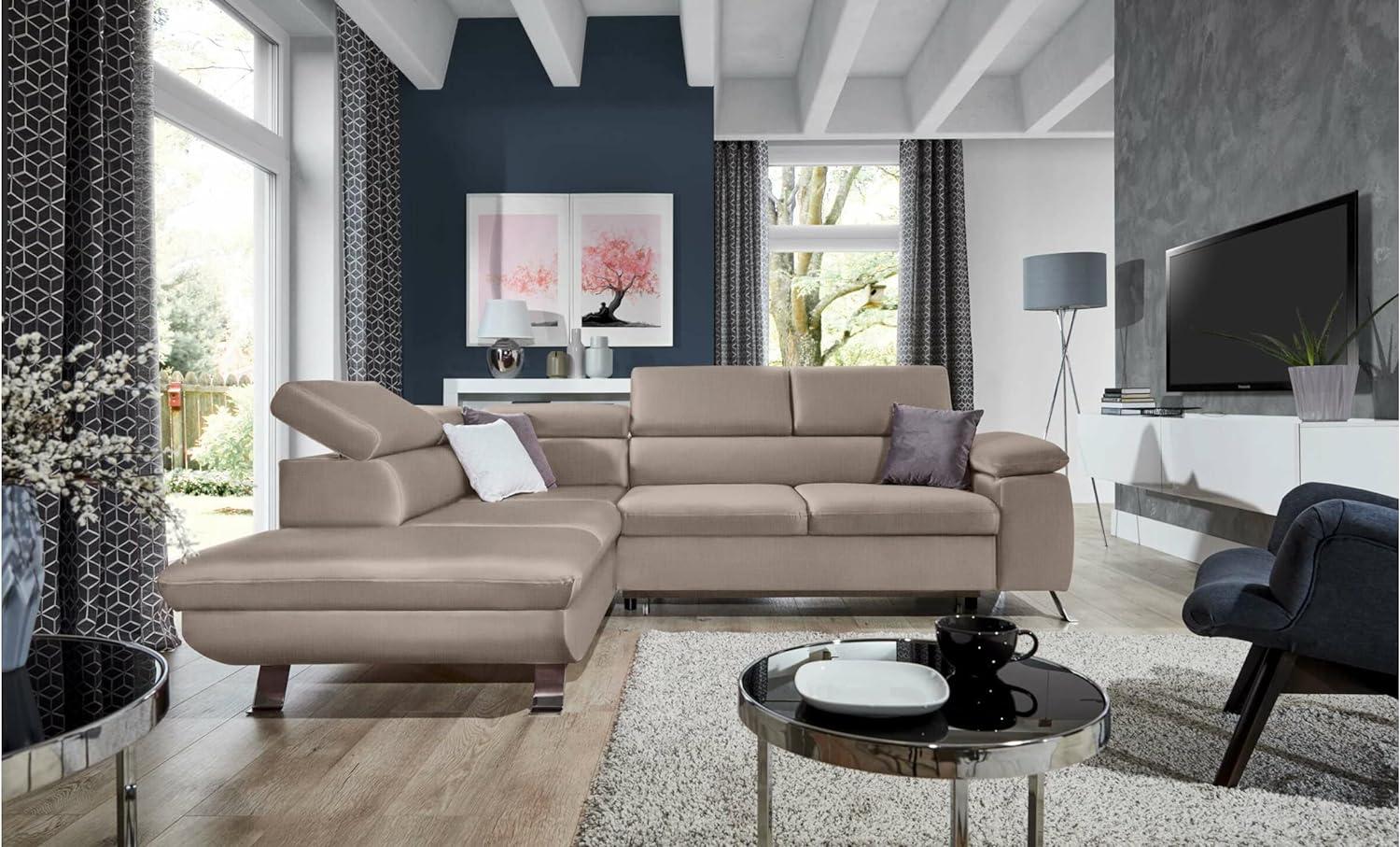 Stylefy Tiara Ecksofa Velours ORINOCO Beige Links Bild 1