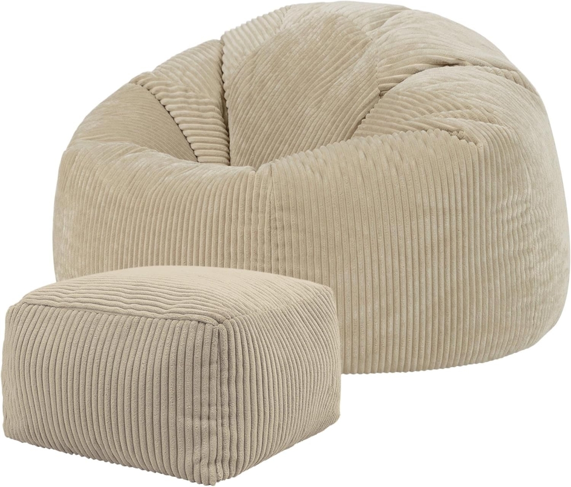 icon Kingston Cord Sitzsack Stuhl und Poufe, Stein Beige, Große Lounge Chair Sitzsäcke für Erwachsene mit Füllung Enthalten, Jumbo Cord Erwachsene Sitzsack, Boho Room Decor Wohnzimmer Möbel Bild 1