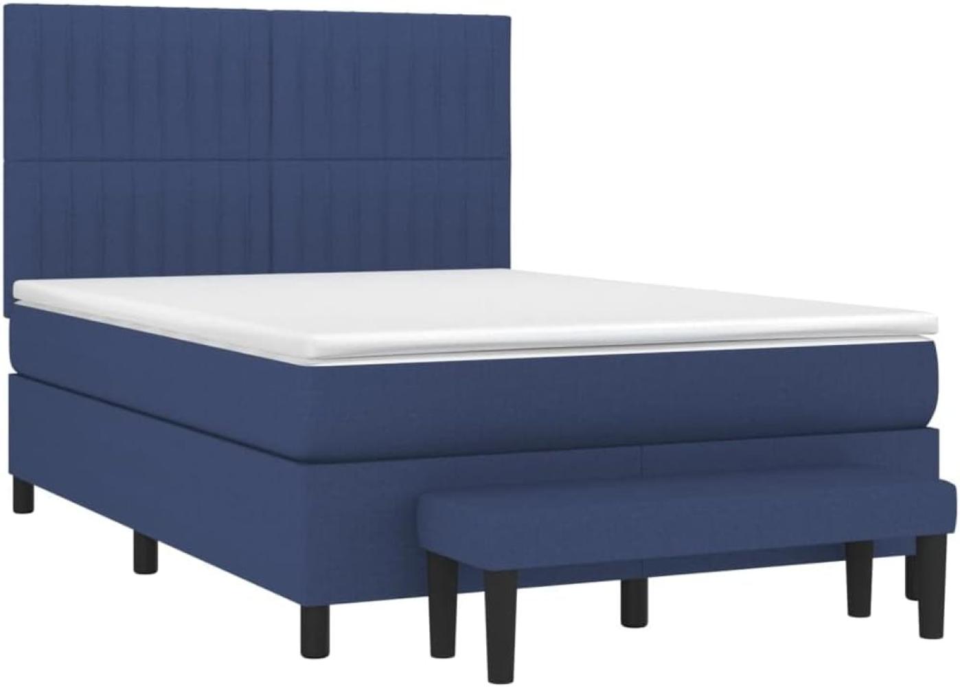 vidaXL Boxspringbett mit Matratze Blau 140x200 cm Stoff, Härtegrad: H2 [3136763] Bild 1