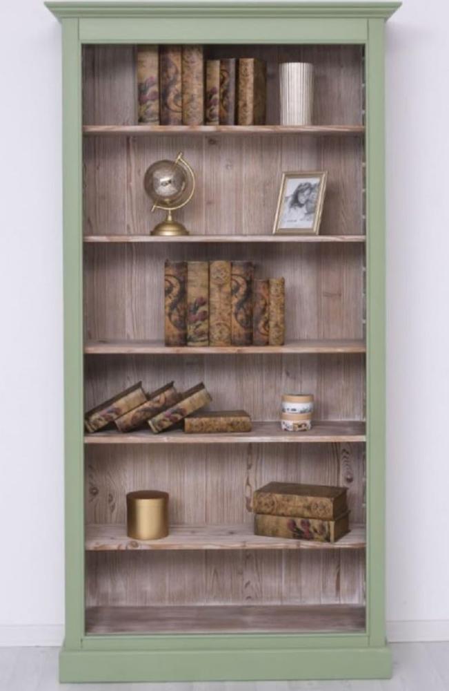 Casa Padrino Landhausstil Bücherschrank Grün / Naturfarben 110 x 39 x H. 210 cm - Massivholz Schrank - Regalschrank - Wohnzimmerschrank - Büroschrank - Landhausstil Möbel Bild 1