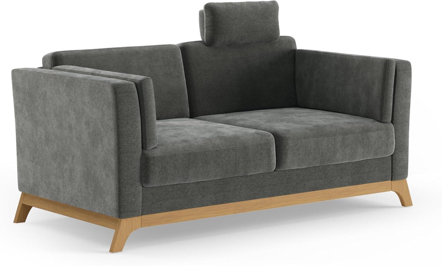 Cavadore 2,5er-Sofa Vida / 2,5-Sitzer Couch im trendigen Design mit massivem Holzrahmen in Eiche, Kopfstütze mit Kuschelkissen / 183 x 84 x 93 / Mikrofaser, Grauoliv Bild 1