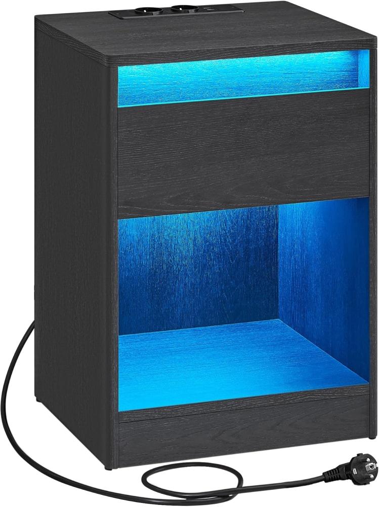 Vasagle Nachttisch mit einstellbarer LED-Beleuchtung, Beistelltisch mit Steckdosen, Schublade, 2 AC-Steckdosen, 2 USB-Anschlüsse, modern, für Schlafzimmer, Wohnzimmer, 35 x 40 x 55 cm, Schwarz Bild 1