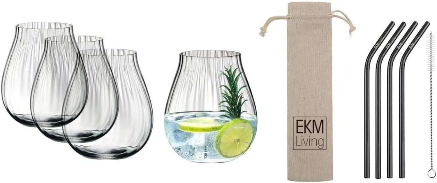 Riedel O 5515/67 Gin Tonic Optical Gläser Set 4 Stück + Gratis 4er Set EKM Living Edelstahl Strohhalme Schwarz gebogen Bild 1