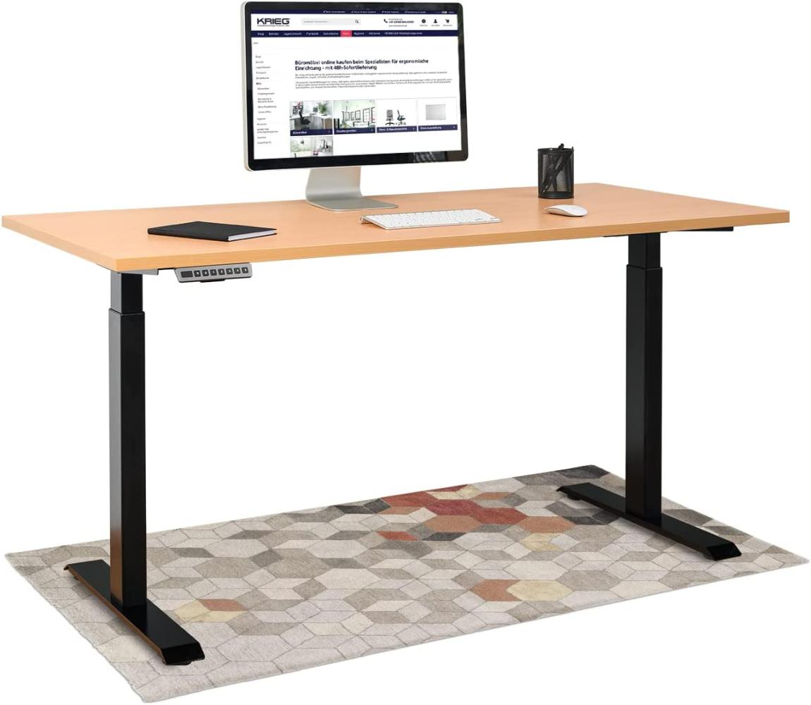 HighDesk Basic Höhenverstellbarer Schreibtisch (200 x 80 cm I Schwarz + Buche) - Elektrischer Sitz- & Stehtisch mit Tischplatte - Stehschreibtisch Elektrisch Höhenverstellbar - von Krieg Bild 1