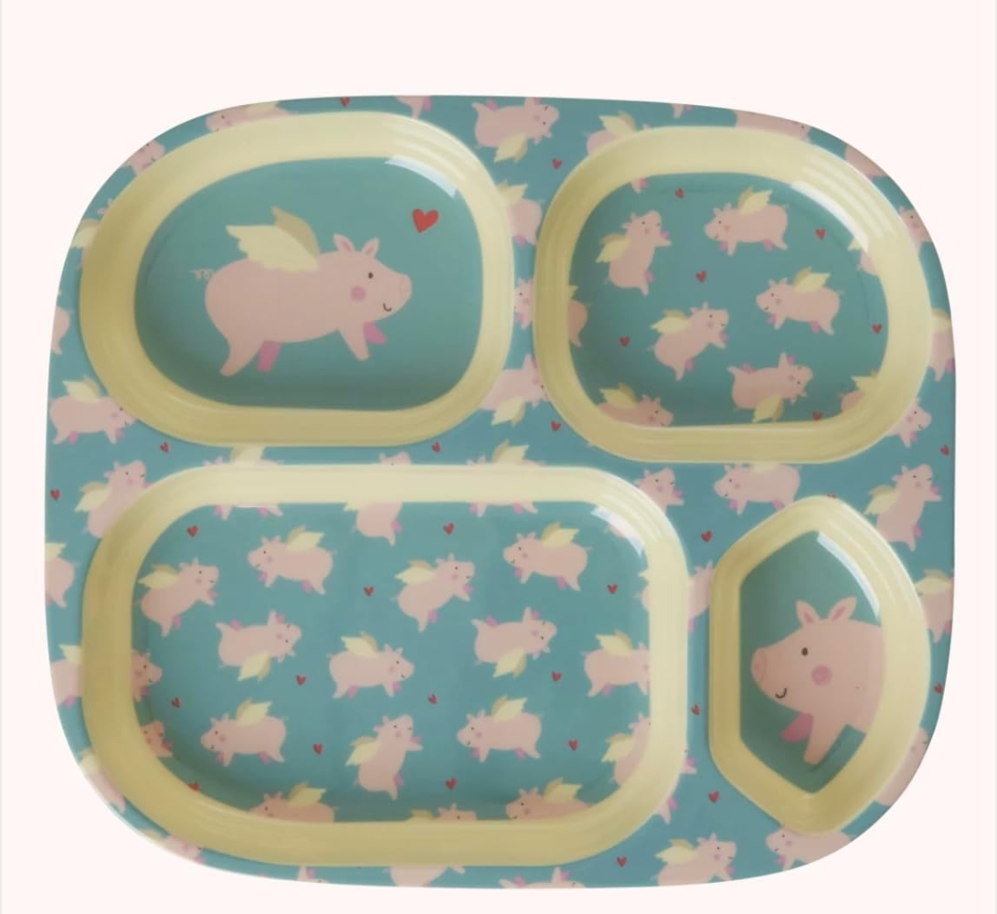 Rice Flying Pig Print Melamine Kinderteller 4 Teile Bild 1