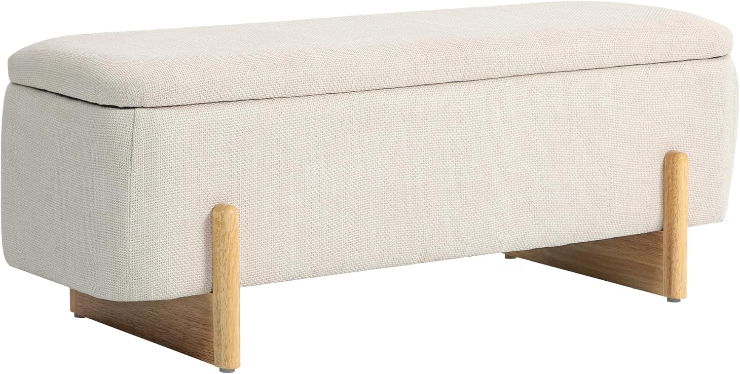 HOMCOM Sitzbank mit Stauraum, Polsterbank mit Leinenoptik, Holzbeine (Bettbank, 1-St, Sitztruhe), für Wohnzimmer, Schlafzimmer, Flur, 111 x 44 x 44,5 cm Bild 1