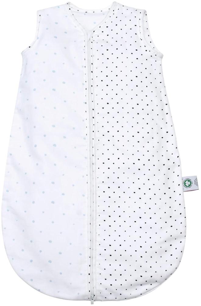 Babyschlafsack GOTS zertifiziert aus BIO-Baumwolle von Motherhood - kuscheliger Sommerschlafsack, Größe: 6-18 Monate, Kleckse blau und schwarz Bild 1