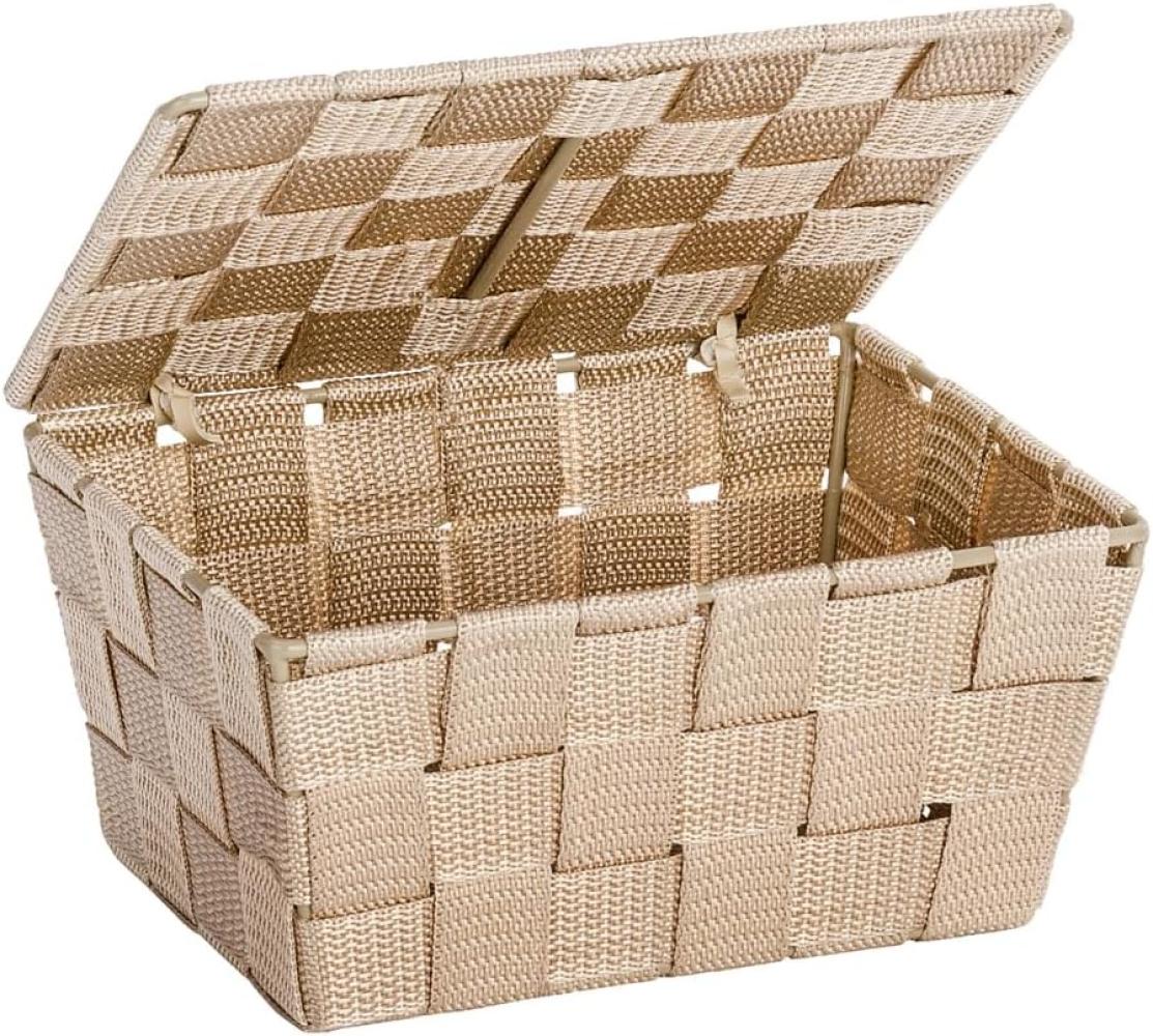 WENKO Aufbewahrungskorb mit Deckel Adria Beige - Badkorb, Polypropylen, 19 x 10 x 14 cm, Beige Bild 1