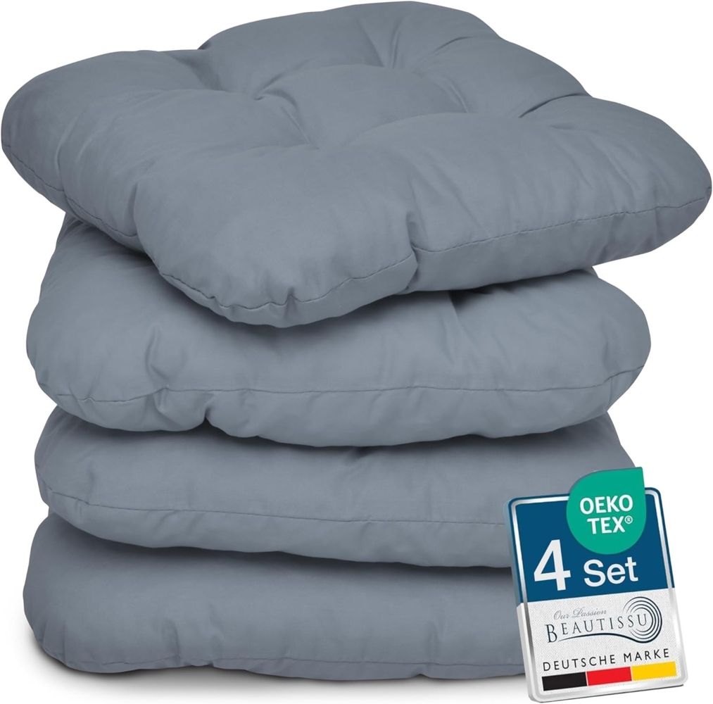 4er Set Beautissu Lisa Stuhlkissen 40 x 40 x 8 cm Grau Bild 1