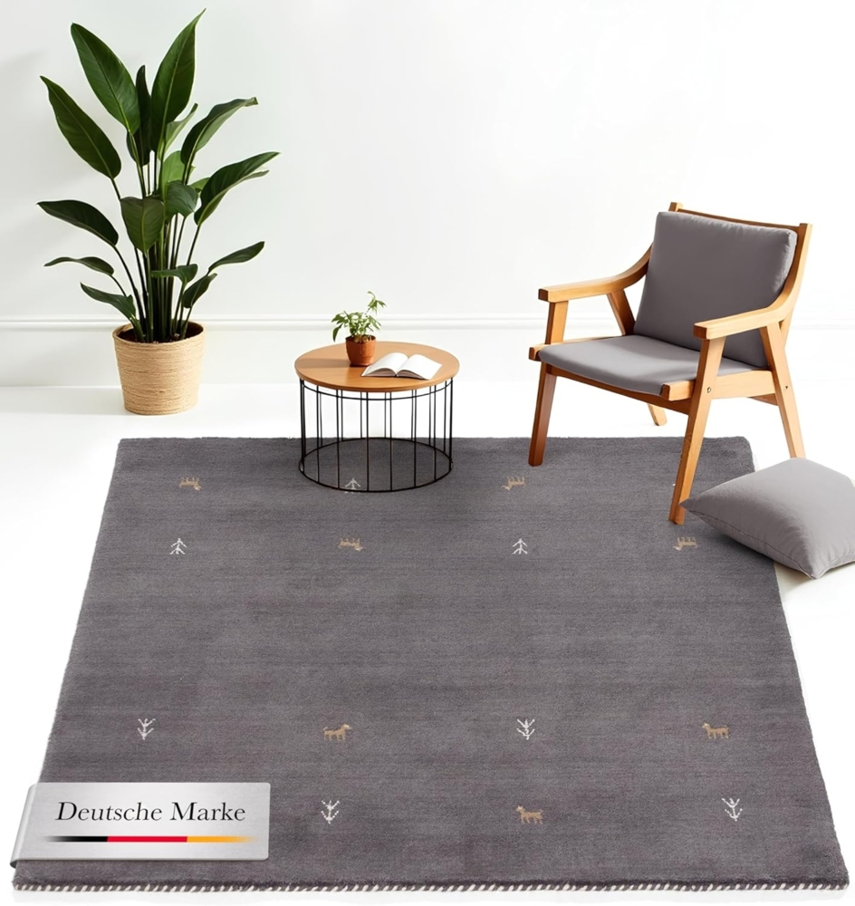 carpetfine Wollteppich Gabbeh-Uni, quadratisch, Höhe: 15 mm, reine Wolle, handgewebt, Gabbeh Loom Tiermotiv, Sonderform Quadrat Bild 1