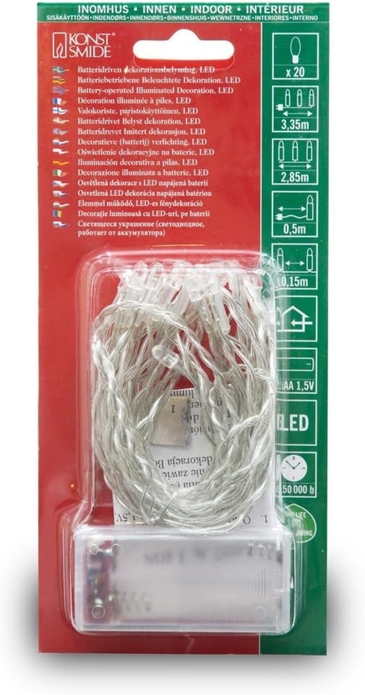 LED Lichterkette - 20 warmweiße LED - L: 2,85m - Timer - an/aus Schalter - Kabel - Transparent Bild 1