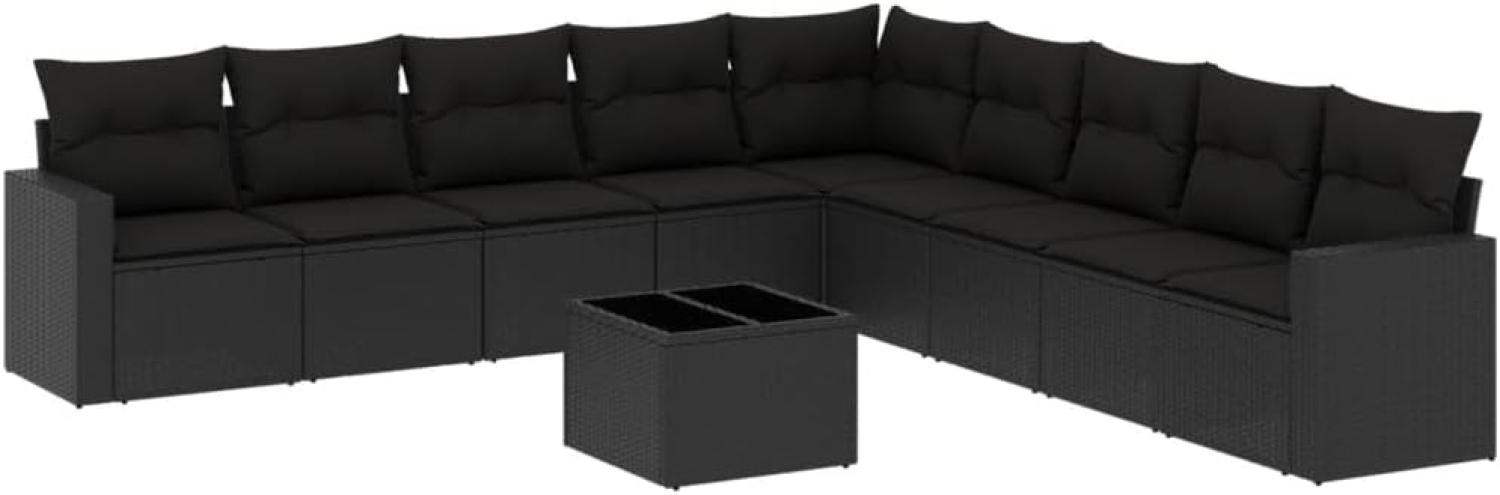 vidaXL 10-tlg. Garten-Sofagarnitur mit Kissen Schwarz Poly Rattan Bild 1