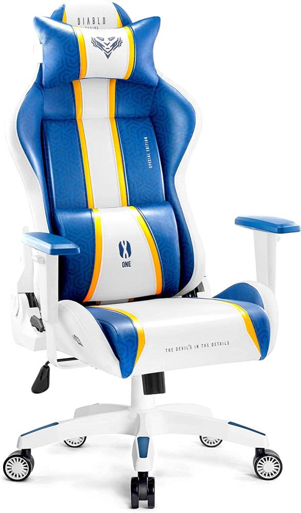 Diablo X-One 2. 0 Gaming Stuhl Gamer Chair Bürostuhl Schreibtischstuhl Verstellbare Armlehnen Ergonomisches Design Nacken/-Lendenkissen Wippfunktion Aqua Blue King (XL) Bild 1